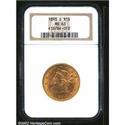 1898-S $10 MS63 NGC. A well struck and lustrous piece that has a few minor luster grazes in the obve