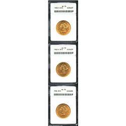1902-S $10 AU55 ANACS, bright with ample luster and a few scattered minor abrasions; 1903-S AU55 ANA