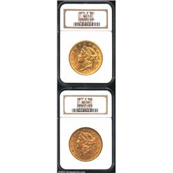 1874-S $20 AU53 NGC, the partially lustrous, green-gold and orange-gold surfaces exhibit scattered d