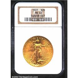 1927 $20 MS63 NGC. Rich, golden surfaces with strong luster and nice eye appeal for the grade. Impor