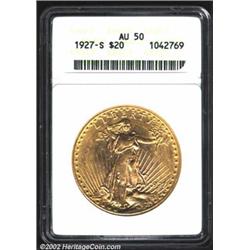 1927-S $20 AU50 ANACS. The 1927-S was once considered one of the keys in the Saint-Gaudens series. S