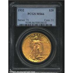 1932 $20 MS66 PCGS. Once regarded as the rarest of the late date issues in the Saint-Gaudens Double.