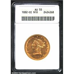 1882-CC $10 AU55 ANACS. The borders have pleasing luster, and the devices have only light rub. The r