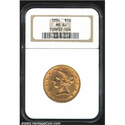 1884 $10 MS60 NGC. A well struck Eagle that has extensive luster and a few unimportant contact marks