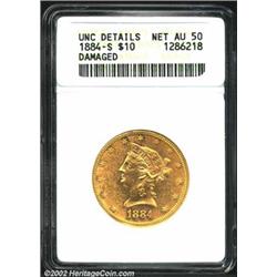 1884-S $10--Damaged--ANACS. Unc Details, Net AU50. A lustrous and well struck Eagle. The obverse fie