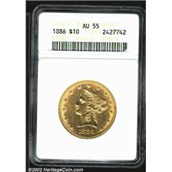 1886 $10 AU55 ANACS. Boldly detailed with abundant luster, but the fields have numerous luster graze