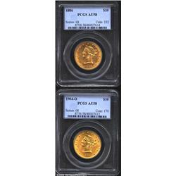 1886 $10 AU58 PCGS, strong peripheral luster, an abrasion above the portrait; and a 1904-O AU58 PCGS