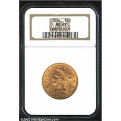 1894 $10 MS63 NGC. A flashy and well struck example that has orange-gold color and a clean reverse..