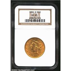 1906-O $10 MS63 NGC. A well struck representative that has good eye appeal due to an absence of cont