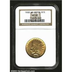1908 $10 No Motto MS62 NGC. Modestly abraded, with the only notable distractions a solitary milling.