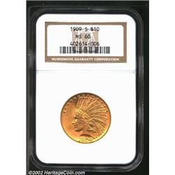 1909-S $10 MS60 NGC. Modestly abraded on the obverse, the reserve has suffered a longer, deep scratc