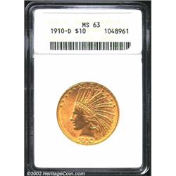 1910-D $10 MS63 ANACS. Clean surfaces but a bit lackluster. Important notice: We expect to be auctio