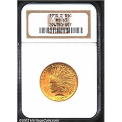1910-D $10 MS63 NGC. Fully struck with satiny, matte-like surfaces. Important notice: We expect to b