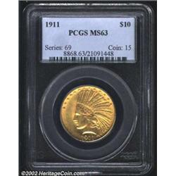 1911 $10 MS63 PCGS. Lightly granular surfaces, with pleasant original radiance. The designs are well