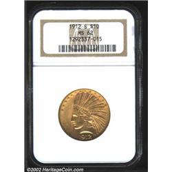 1912-S $10 MS62 NGC. A well struck issue, but one showing a minimum of luster. A few tiny contact ma