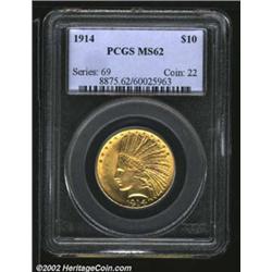 1914 $10 MS62 PCGS. A bright specimen which has flashy luster and a few completely trivial contact m