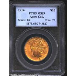 1914 $10 MS63 PCGS. Ex: Ayers Collection. Despite its Philadelphia Mint origins, the 1914 is not one