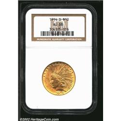 1914-D $10 AU58 NGC, well struck and lustrous with only a hint of rub on the devices, the right reve