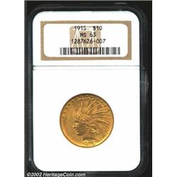 1915 $10 MS63 NGC. Sharply defined with satiny mint luster. Important notice: We expect to be auctio