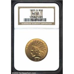 1915-S $10 MS62 NGC. Fully struck with subdued mint luster, there are no noticeable abrasions on eit