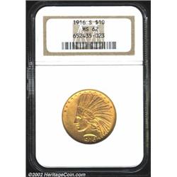 1916-S $10 MS62 NGC. A well struck and flashy example that has impressive preservation for the seemi