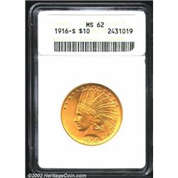 1916-S $10 MS62 ANACS. Sharply defined and exceptionally clean for the grade, but the luster is a bi