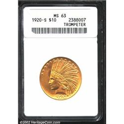 1920-S $10 MS63 PCGS. Ex: Trompeter. The 1920-S is rarer than both the 1930-S and the 1933 in grades
