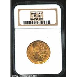 1926 $10 MS64 NGC. Sharply struck with good mint luster and minimally abraded surfaces. Important no