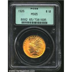 1926 $10 MS65 PCGS. This 1926 is one of the most popular Indian Eagles for high grade type purposes.