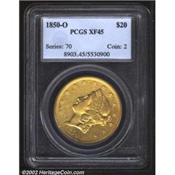 1850-O $20 XF45 PCGS. A relatively common O-mint Twenty and usually not found any finer than XF. Thi