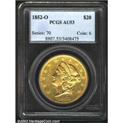 1852-O $20 AU53 PCGS. A nicely detailed representative with numerous minor abrasions that are typica