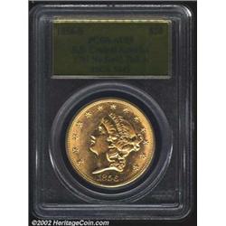 1856-S $20 No Serif Full A AU55 PCGS. A sharply struck example with essentially complete luster in t