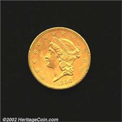 1856-S $20 MS60 Sea Salvaged Uncertified. Subdued honey-tan color overlays both sides. This is an af
