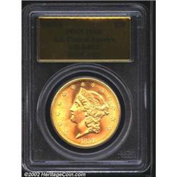 1857-S $20 Bold S MS66 PCGS. Ex: S.S. Central America. 20B. This coin is one of the most beautiful L