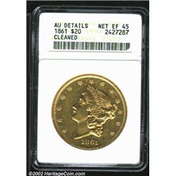 1861 $20--Cleaned--ANACS. AU Details, Net XF45. The fields have a few wispy hairlines, but the margi