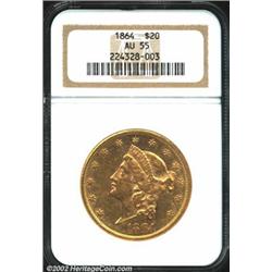 1864 $20 AU55 NGC. Very scarce in high grades, exportation and/or melting during the Civil War proba