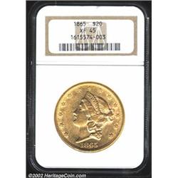 1865 $20 XF45 NGC. A bright representative that has a clean reverse and scattered minor abrasions in