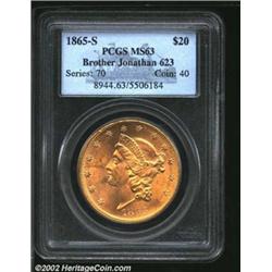 1865-S $20 MS63 PCGS. Ex: Brother Jonathan 623. This coin was previously offered as lot 1698 in our.