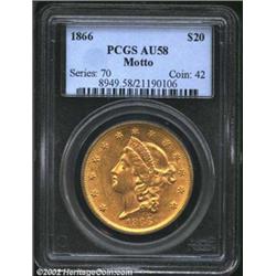 1866 $20 AU58 PCGS. The 1866 is the premier Liberty Double Eagle with the motto IN GOD WE TRUST from