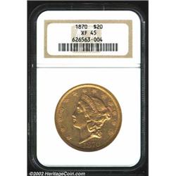 1870 $20 XF45 NGC. Sharply detailed for the grade, and the surfaces are not as bagmarked as usually.