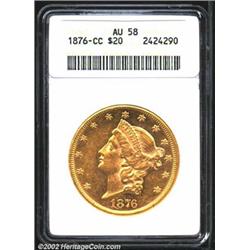 1876-CC $20 AU58 ANACS. A well struck example that has essentially full luster on the reverse. A bri