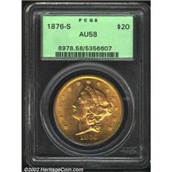 1876-S $20 AU58 PCGS. The rich lemon-gold patina immensely adds to the eye appeal. A bold and flashy