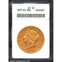 1877-CC $20 XF45 ANACS. Somewhat softly struck, but the obverse is refreshingly unabraded. The rever