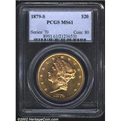 1879-S $20 MS61 PCGS. Vibrant golden surfaces with a bold, prooflike reflectivity. There are a numbe