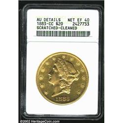 1883-CC $20--Scratched, Cleaned--ANACS. AU Details, Net XF40. The luster is abundant, but the fields