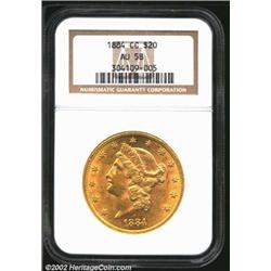 1884-CC $20 AU58 NGC. The 1884-CC is the fifth most frequently encountered CC-mint Twenty, and it is