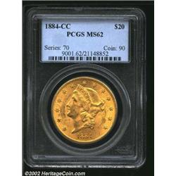 1884-CC $20 MS62 PCGS. Produced in limited numbers (81,139 pieces), the 1884-CC is still the most pl