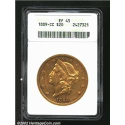 1889-CC $20 XF45 ANACS. Deep golden surfaces with some bright reflectivity. Light uniform wear. A sm