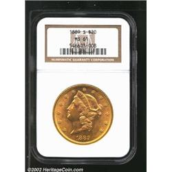 1889-S $20 MS61 NGC. Minimally abraded for the assigned grade and outlined in pleasing yellow-gold p