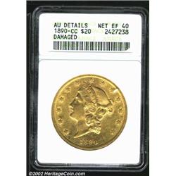 1890-CC $20--Damaged--ANACS. AU Details, Net XF40. The obverse field has a pair of pinscratches, but